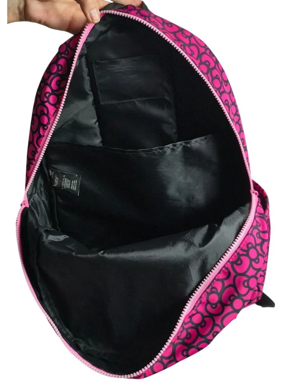 Hello Kitty Backpack Pink Black Pattern School Front Pocket Adjust Strap Sanrio